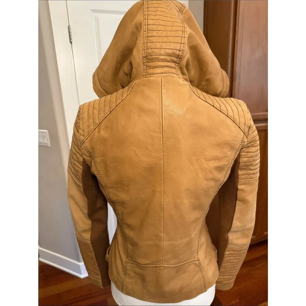 MICHAEL KORS LEATHER HOODIE BIKER TRUCKER JACKET 2K BOHO SOFT NUBUCK  POCKETS XS